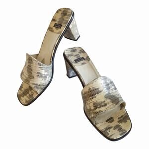 STUART WEITZMAN Snakeskin Slip-On Mules Size 8.5 Square Heel Sandal Animal Print